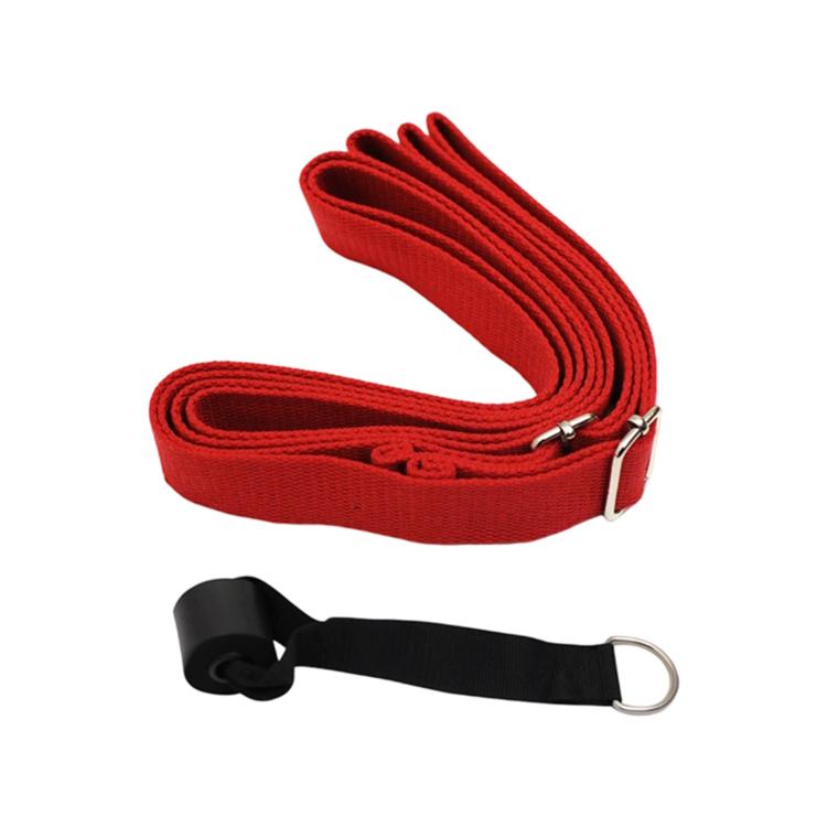 Red adjustable stretching belt strap with metal buckle and door anchor