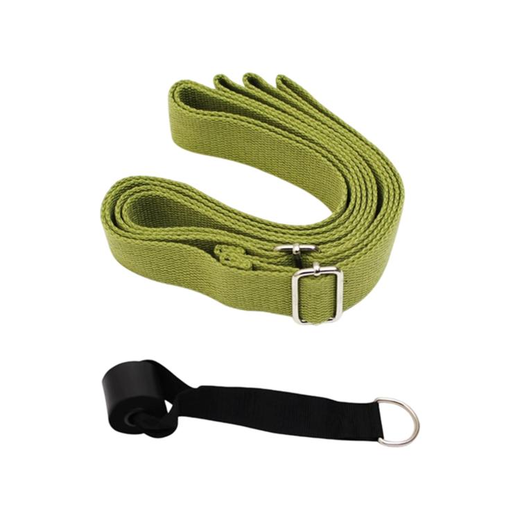 Green adjustable stretching belt strap with metal buckle and door anchor