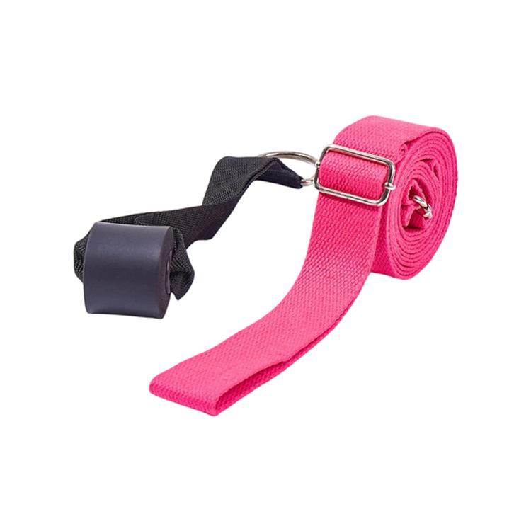Pink adjustable stretching belt strap with black door anchor and metal buckle