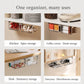 Transparent pull-out organizer shown in kitchen, coffee, desk, and entryway storage