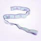 Light purple yoga resistance band with numbered segments and blue printed yoga poses