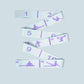 White yoga resistance band with numbered segments and purple printed exercise pose icons