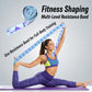 Segmented yoga resistance band with numbered training markings, light blue and dark blue