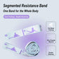 Segmented resistance band roll with purple yoga icons and numbered sections, light blue