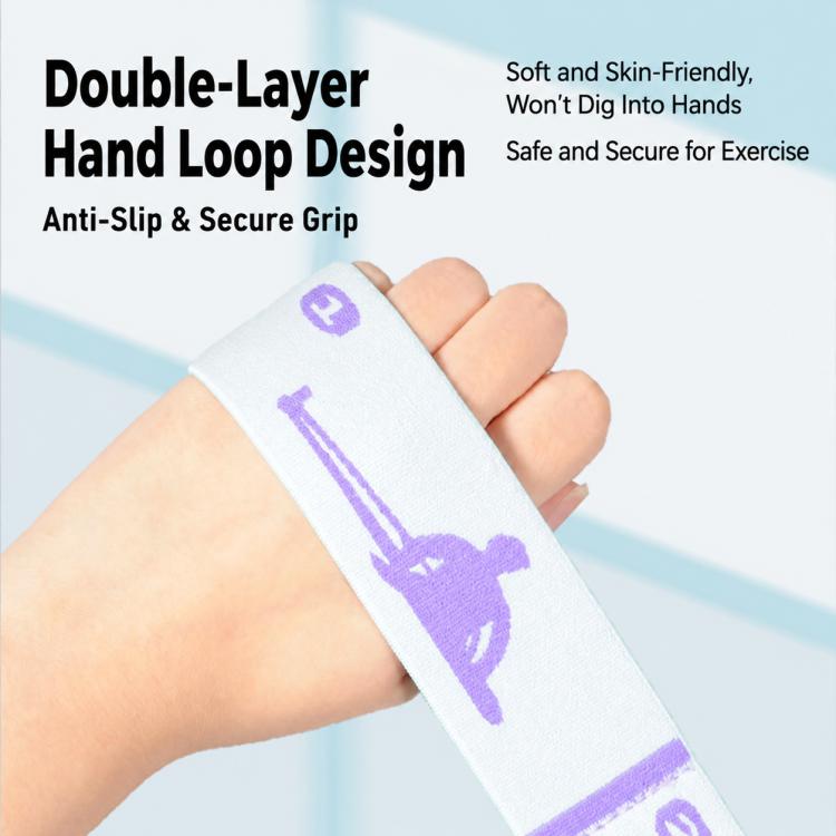 Double-layer hand loop resistance band with anti-slip grip and purple pose print