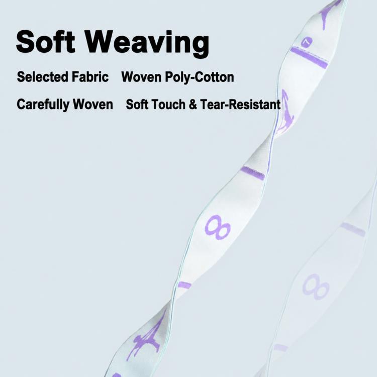 Woven poly-cotton yoga resistance band with smooth feel and purple segment markings