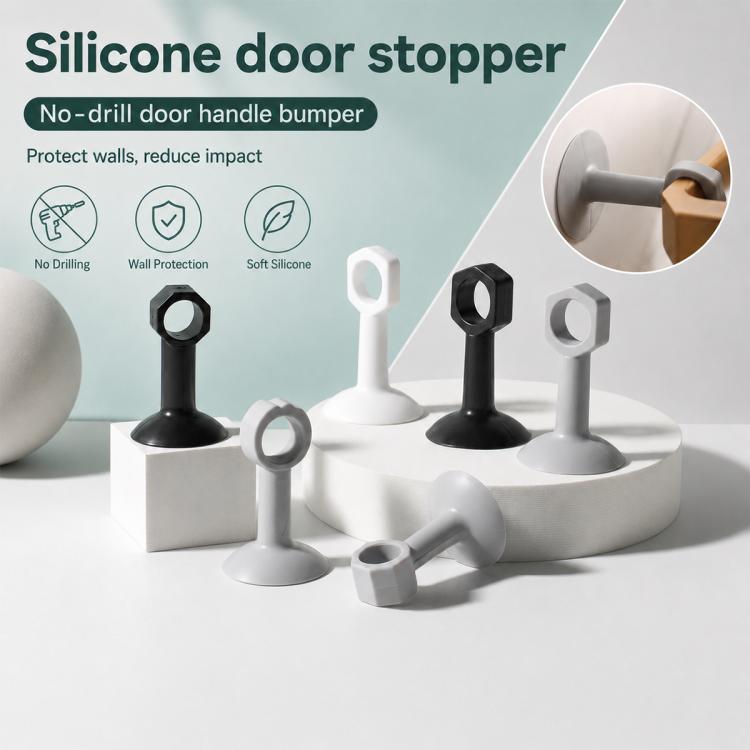 Silicone door handle bumper pads with suction cups for wall protection, in black and white