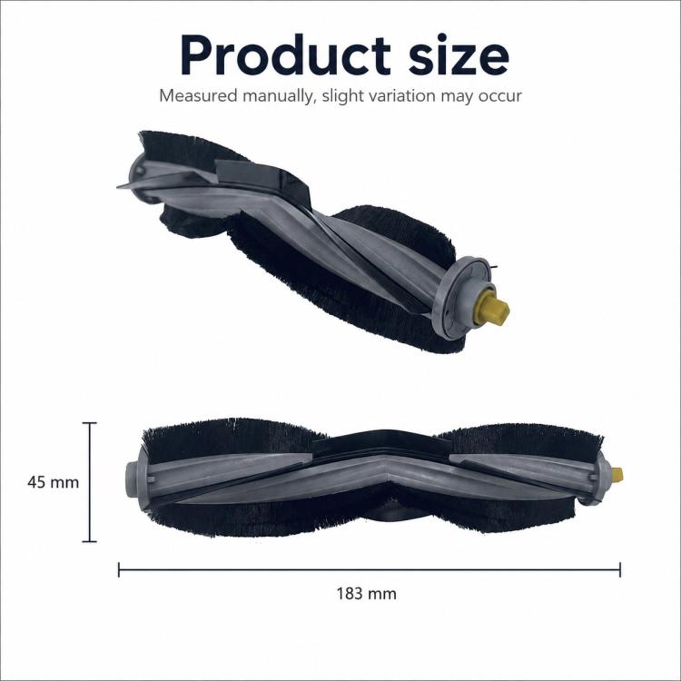Robot vacuum main brush roller with black bristles and gray end cap