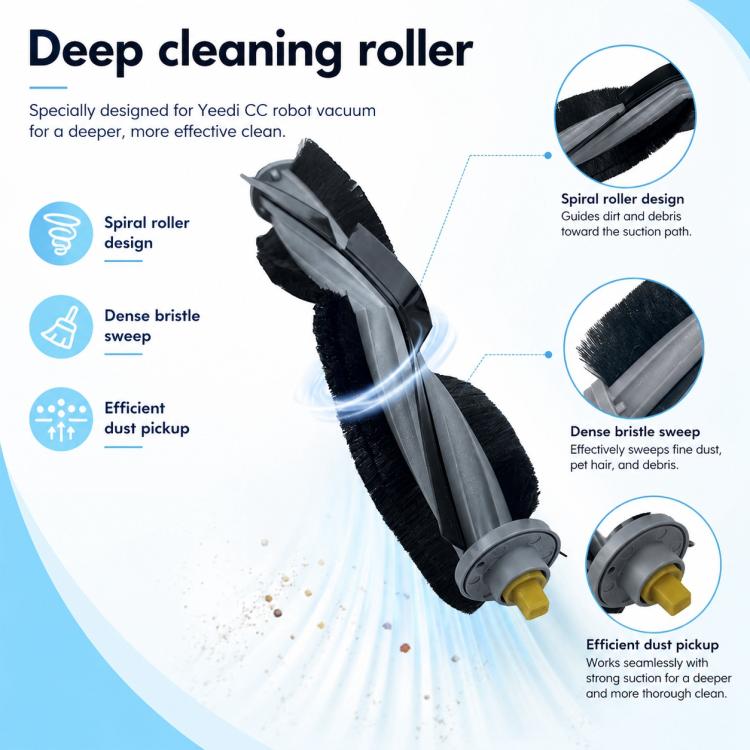 Robot vacuum deep-cleaning main brush roller with black bristles