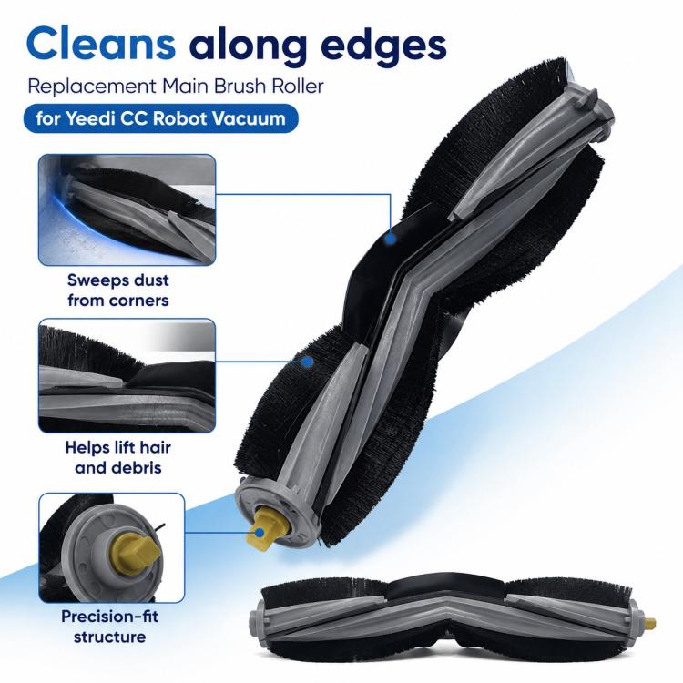 Robot vacuum main brush roller for edge cleaning, black bristles and gray base