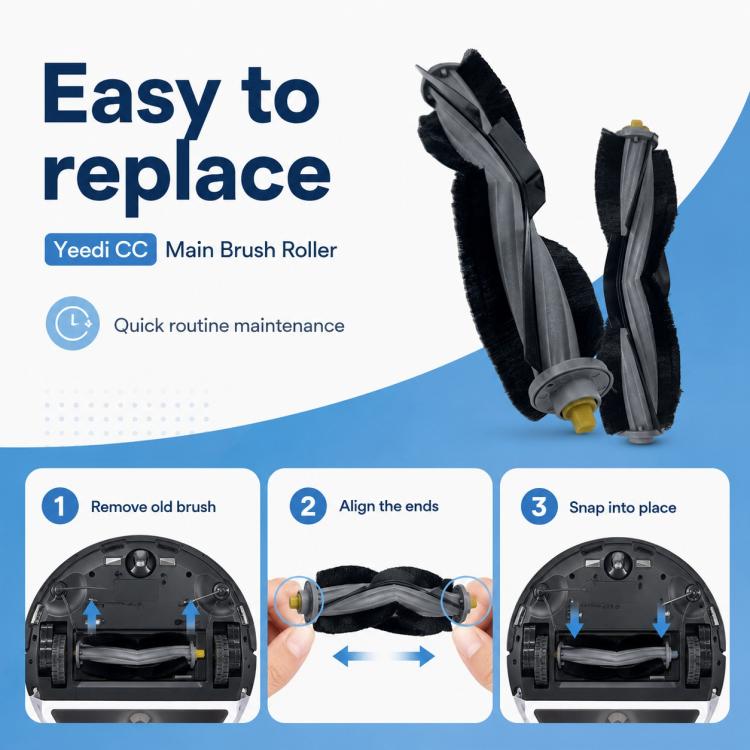 Robot vacuum main brush roller replacement with two black bristle rows