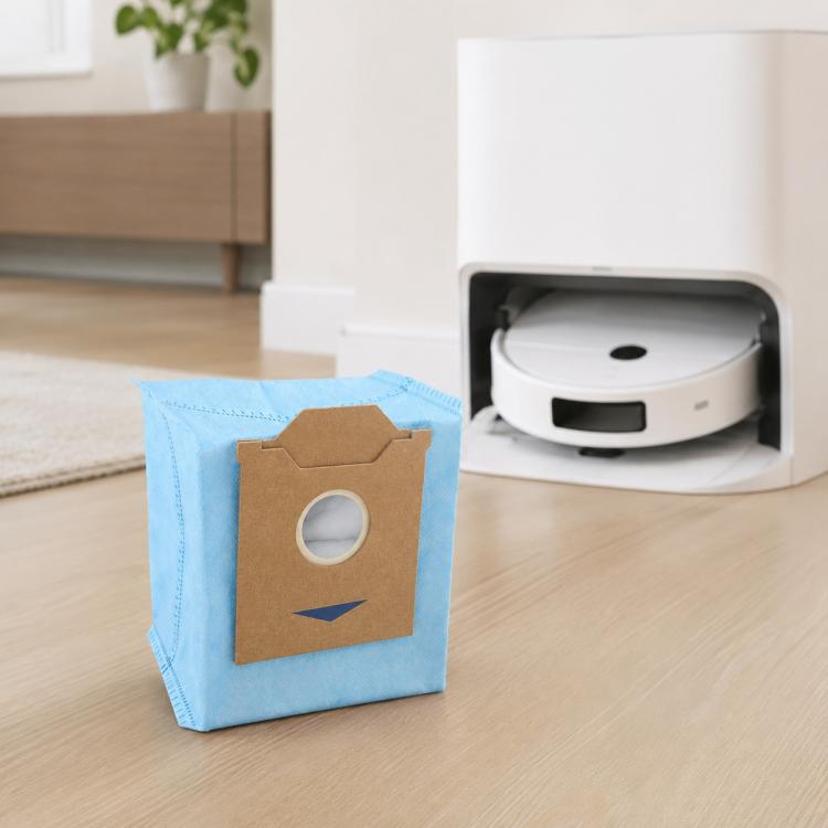 Robot vacuum dust bag replacement with circular filter opening, brown paper