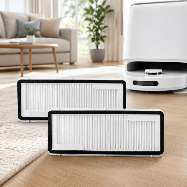 Pair of white pleated vacuum filters with black outer frames