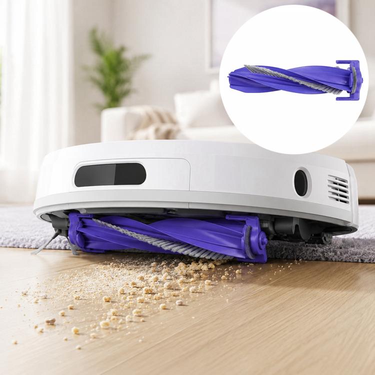 Robot vacuum with installed purple main brush attachment