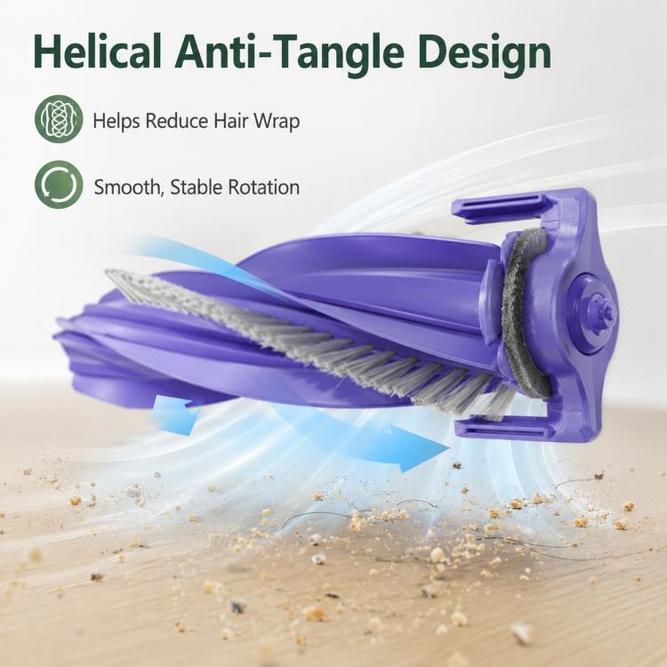 Purple main brush roller with gray bristles and side mounting