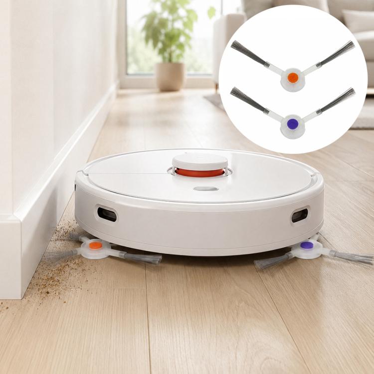 Robot vacuum with orange and gray side brush assemblies