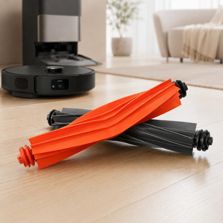 Dual main brush set with orange and black roller brushes for robot vacuums