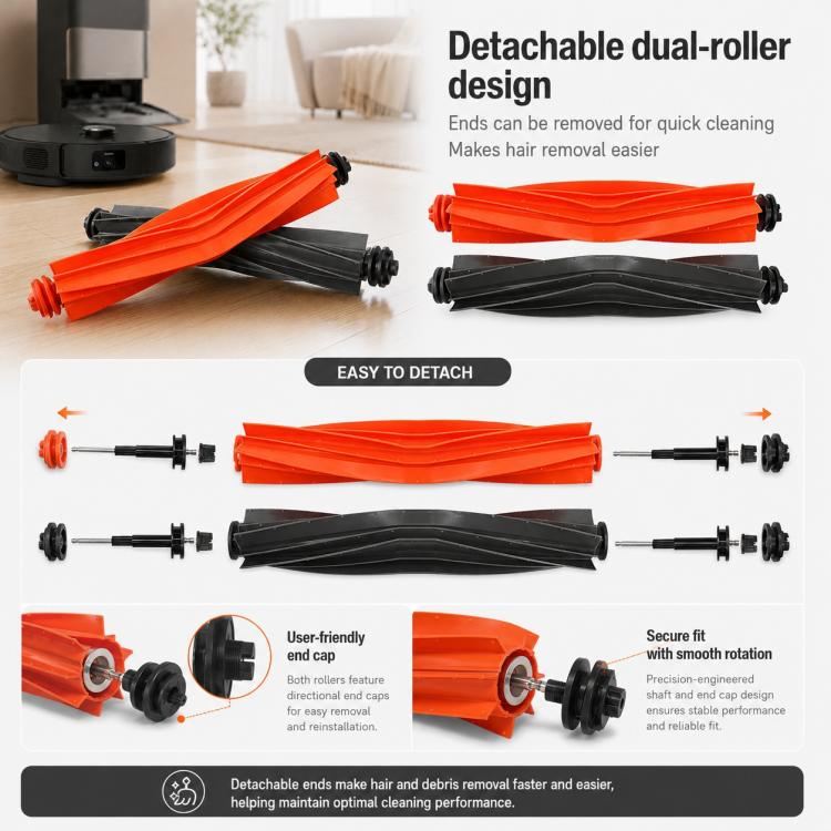 Dual main brush replacement set with orange and black roller brushes