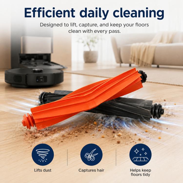 Dual main brush set with orange and black rollers for floor cleaning