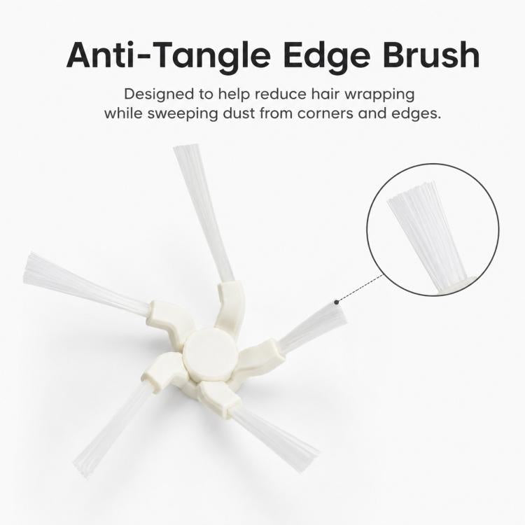 Triangular side brush with anti-tangle bristles, white hub and 3 flexible arms