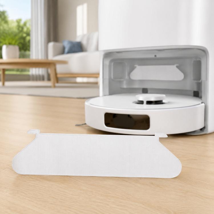 White dust box flap and cover attachment for robot vacuum, snap-in style