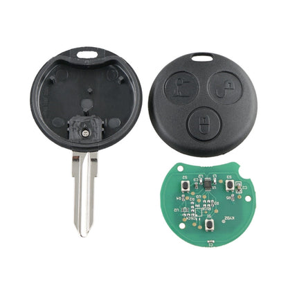 3-button car key fob shell with internal circuit board and metal key blade