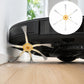 Robot vacuum side brush assembly with yellow hub and three white bristle arms