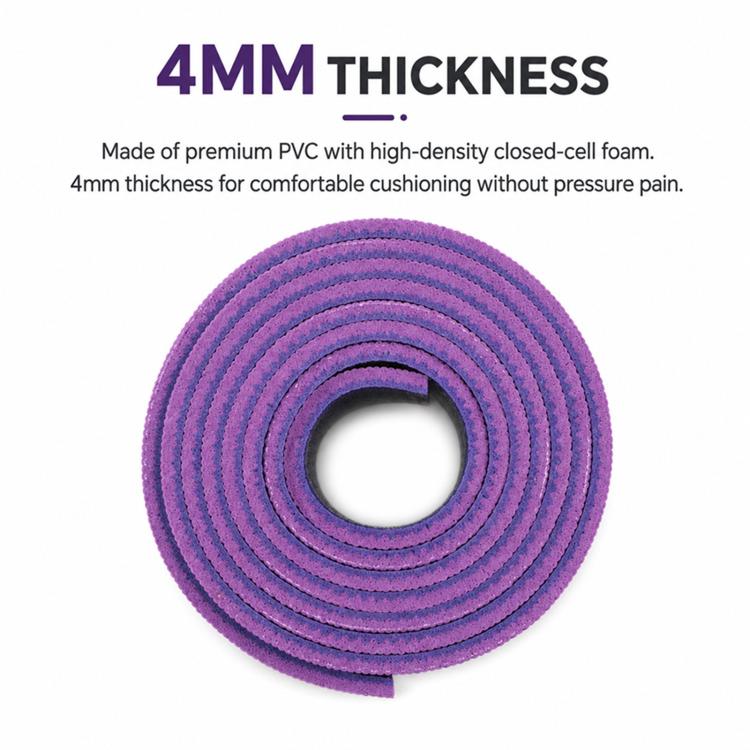 4mm-thick purple yoga mat roll with visible cushioned, layered padding