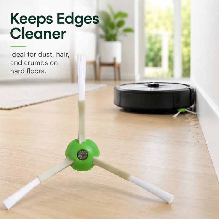 Triangle side brush with green center hub and three white bristle arms