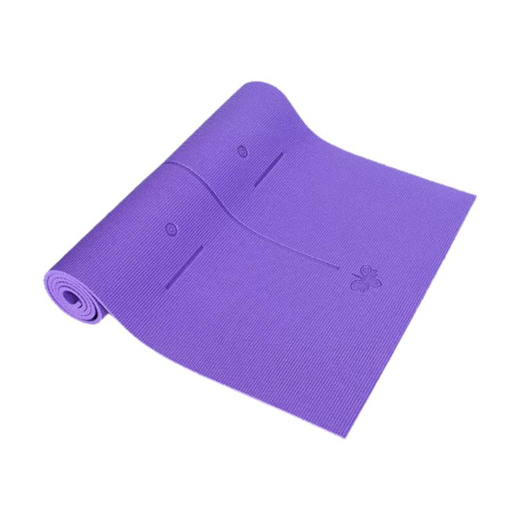 Violet PVC fitness training mat with textured surface and roll shape, non-slip design.
