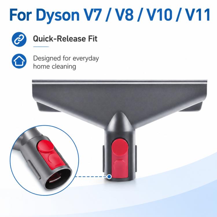 Wide flat nozzle mattress brush head with red release button and mounting end