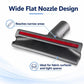 Wide flat nozzle brush head with red bristle strip and angled end