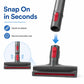 Wide flat nozzle brush head snap-attach with red button on grey wand