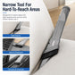 Narrow vacuum brush head with stiff bristles for cleaning tight seams and corners.