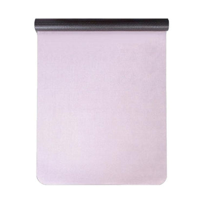 Lavender microfiber suede yoga mat with non-slip textured surface, rolled top