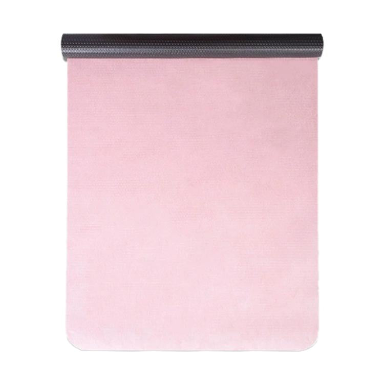 Pink microfiber suede non-slip portable yoga mat with rolled top edge