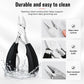 Stainless steel nail clipper with curved blades and black comfort-grip handles
