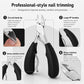 Nail clipper with curved beak tip and spring-assisted control, ergonomic black handles