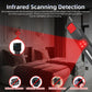 Handheld infrared scanner emitting red scanning beam with device tip visible