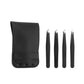 Black PU pouch and four precision metal eyebrow tweezers, travel kit