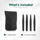 Black leather pouch containing four precision metal eyebrow tweezers