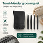 Travel grooming set: black PU pouch with four metal eyebrow tweezers