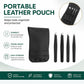 Portable black PU leather pouch with four eyebrow tweezers and compact design