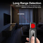 Handheld RF detector probe with red sensor and small antenna, held upright