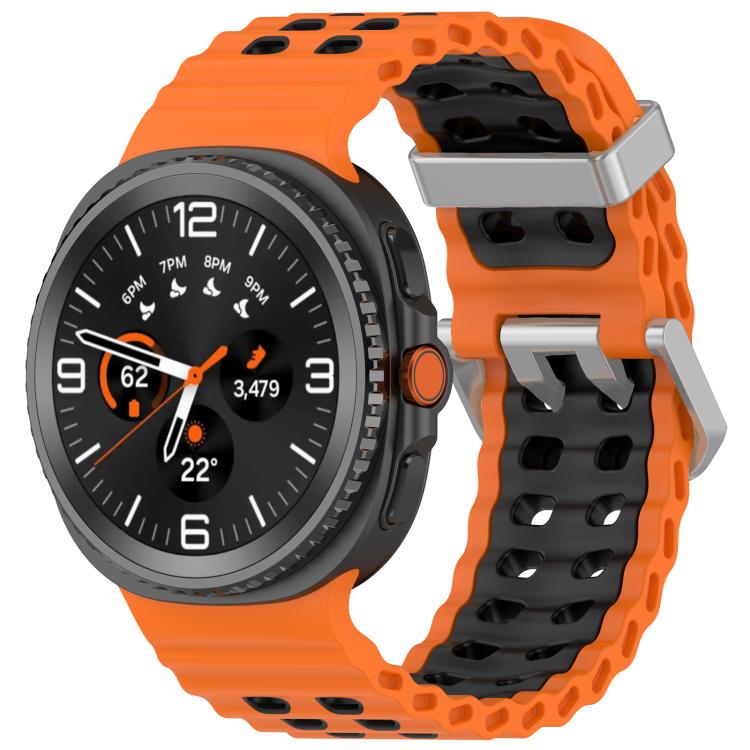 Ocean Two Color Dual-Row Hole Silver Buckle Silicone Watch Band, For Galaxy Watch9 / 8 / 8 Classic