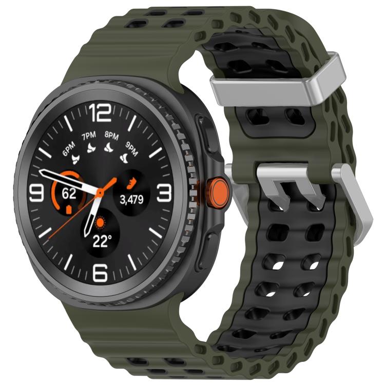 Ocean Two Color Dual-Row Hole Silver Buckle Silicone Watch Band, For Galaxy Watch9 / 8 / 8 Classic