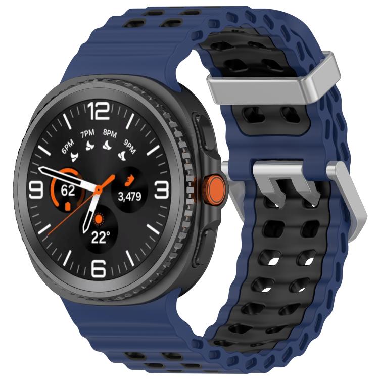 Ocean Two Color Dual-Row Hole Silver Buckle Silicone Watch Band, For Galaxy Watch9 / 8 / 8 Classic