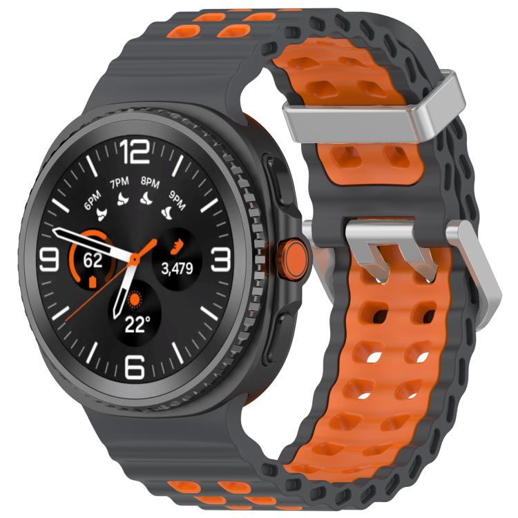 Ocean Two Color Dual-Row Hole Silver Buckle Silicone Watch Band, For Galaxy Watch9 / 8 / 8 Classic