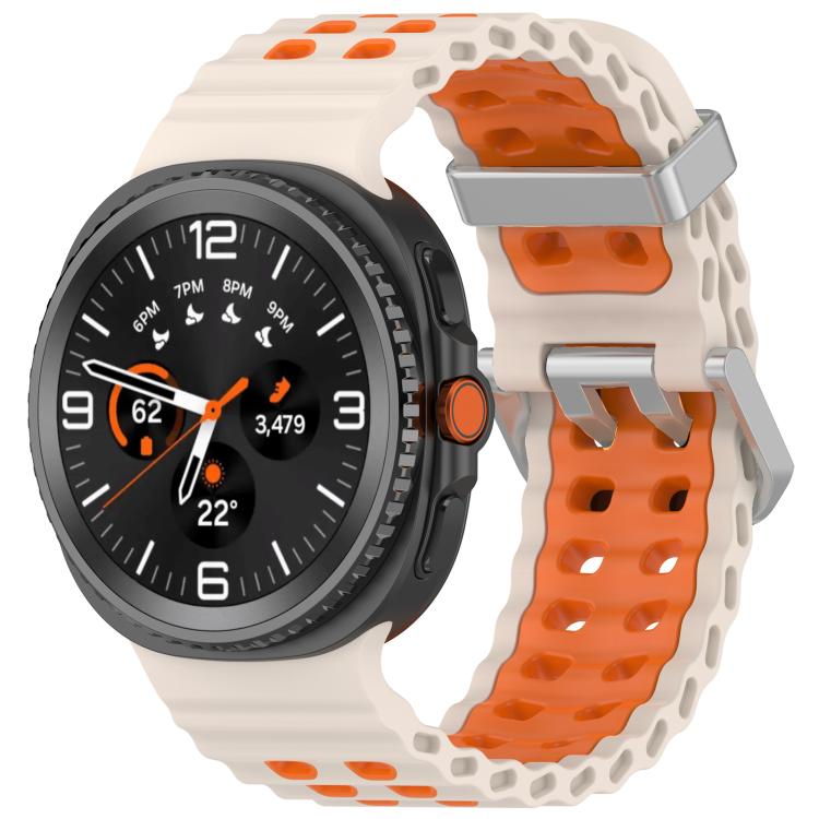 Ocean Two Color Dual-Row Hole Silver Buckle Silicone Watch Band, For Galaxy Watch9 / 8 / 8 Classic