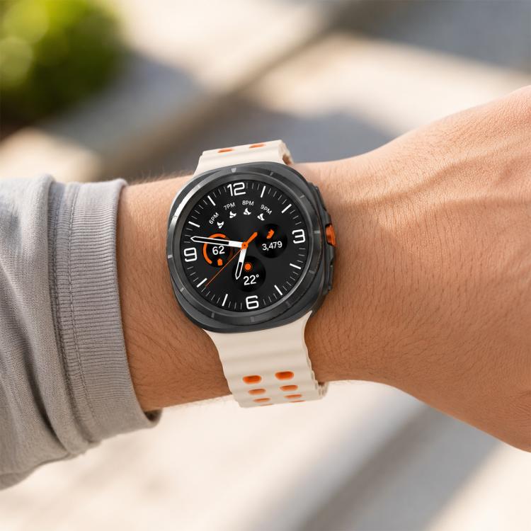 Ocean Two Color Dual-Row Hole Silver Buckle Silicone Watch Band, For Galaxy Watch9 / 8 / 8 Classic